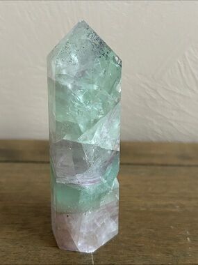 Green and Purple Fluorite Point Crystal Tower. Utilized As Decoration Or Healer